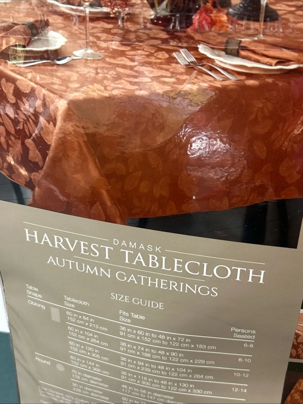 NEW Fabric Tablecloth 60x84 OBLONG (6-8 ppl LEAVES,AUTUMN GATHERINGS,bronze-Rust